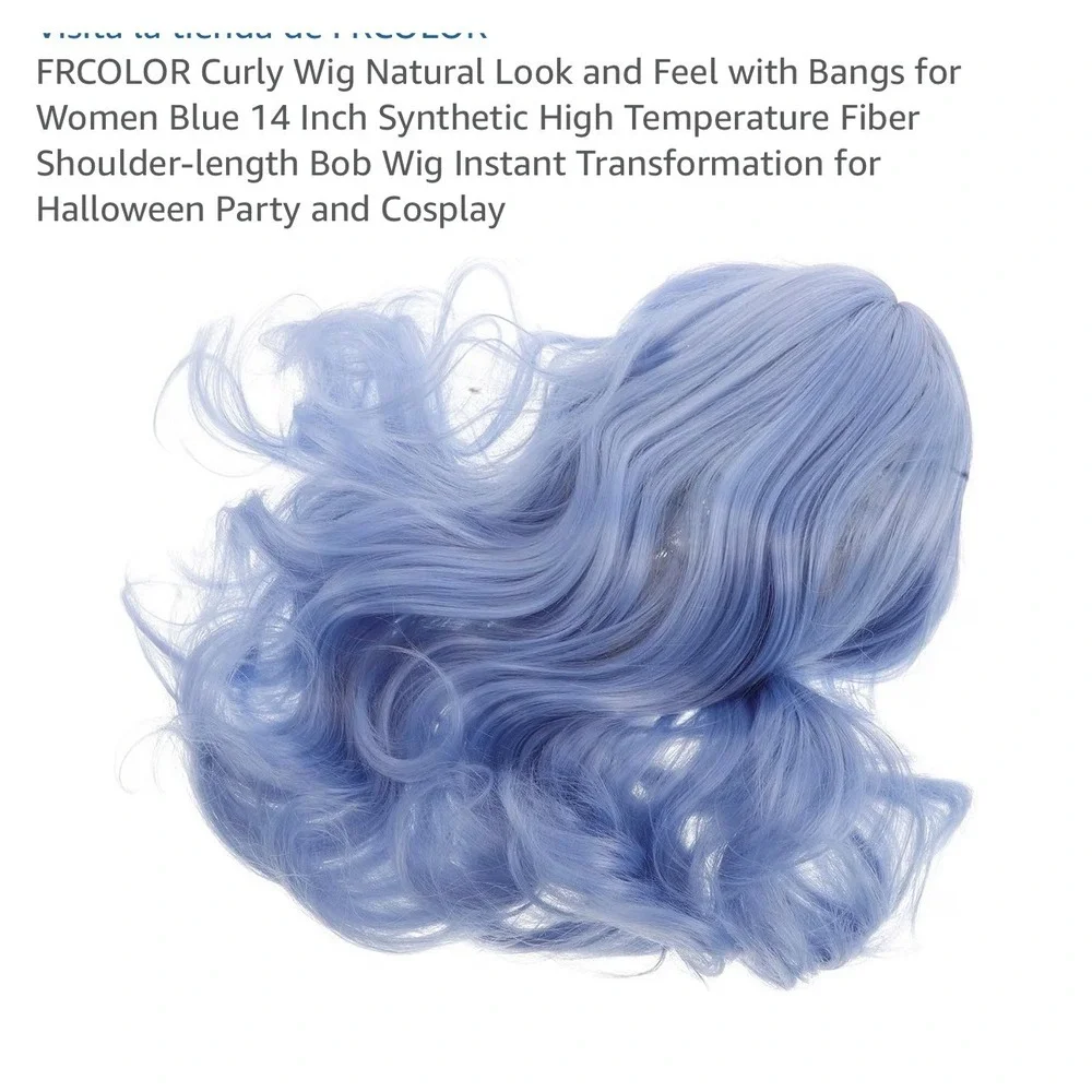 FRCOLOR Blue 14 Inch Curly‎ Bob Wig with Bangs Synthetic Cosplay Halloween Wavy
